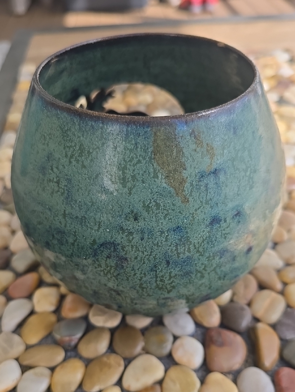 Rustic Green Handmade Glazed Ceramic Votive with Moose Cutout - Picture 7 of 16